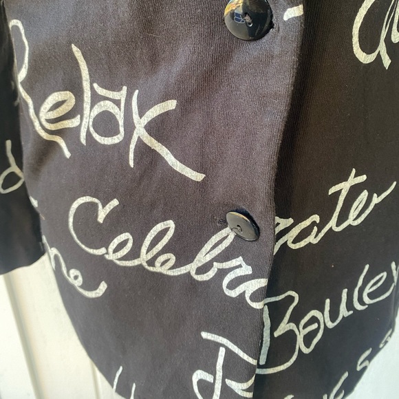 Vtg Styles To Go Black White Script Cotton Knit Blazer M Sz 6 Relax Geo 80s 90s - Picture 4 of 6